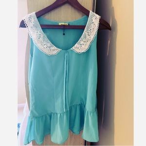 Max C Peplum Top With Lace Collar - Mint / US 6